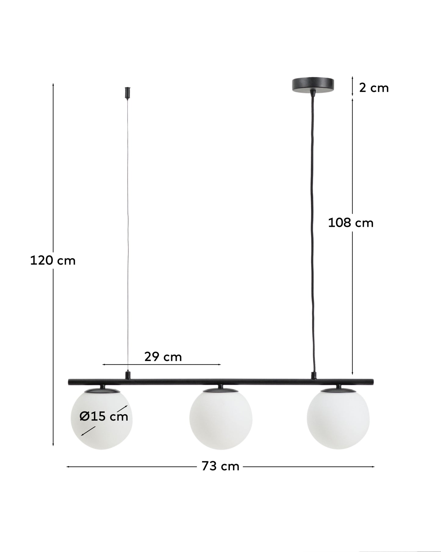 Lampada da soffitto Brisia in metallo con finitura nera e 3 sfere in vetro satinato Ø 15 cm