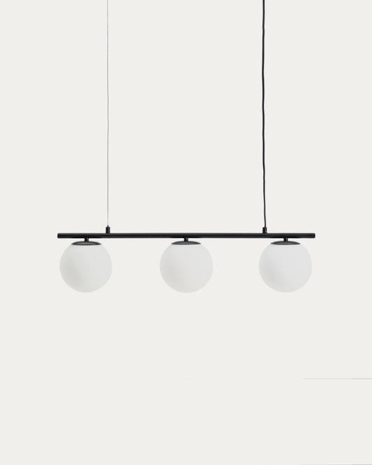 Lampada da soffitto Brisia in metallo con finitura nera e 3 sfere in vetro satinato Ø 15 cm
