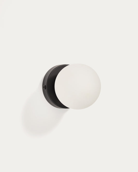 Applique Brisia in metallo con finitura nera e 1 sfera in vetro satinato Ø 8 cm