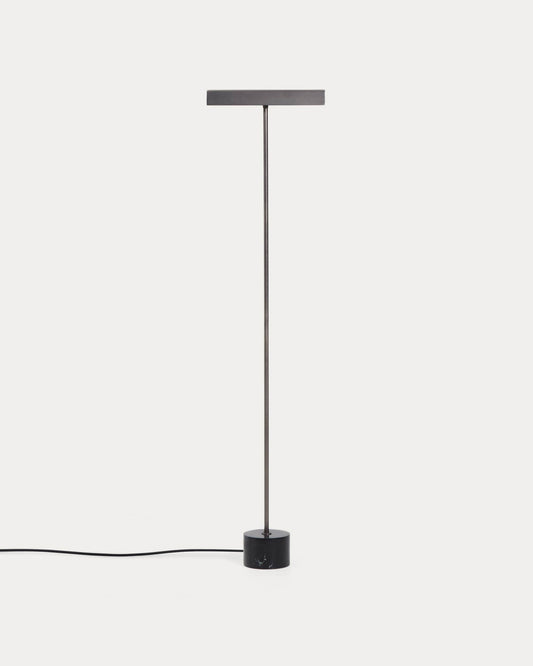 Piantana Lynor in acciaio spazzolato con base in marmo nero