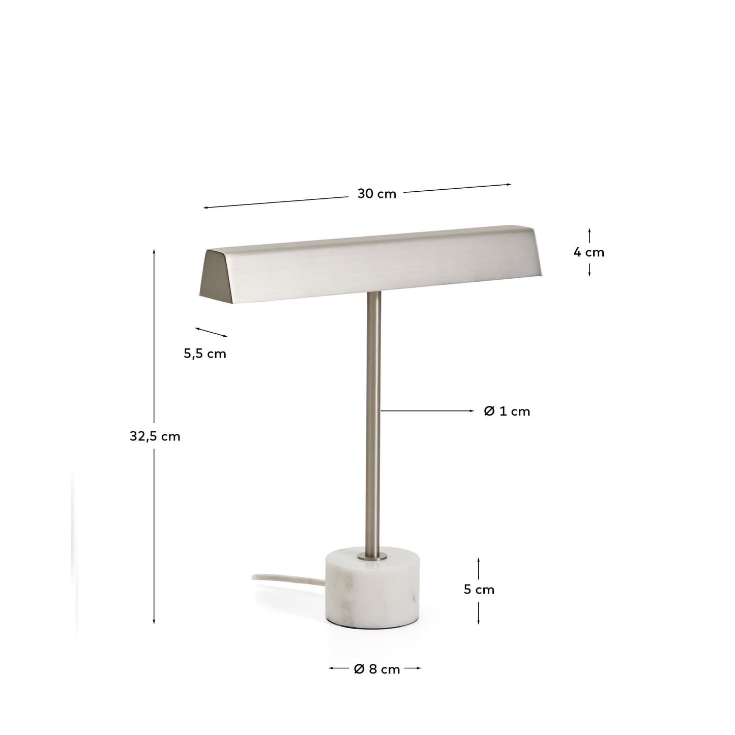 Lampada da tavolo Lynor in metallo spazzolato con base in marmo bianco
