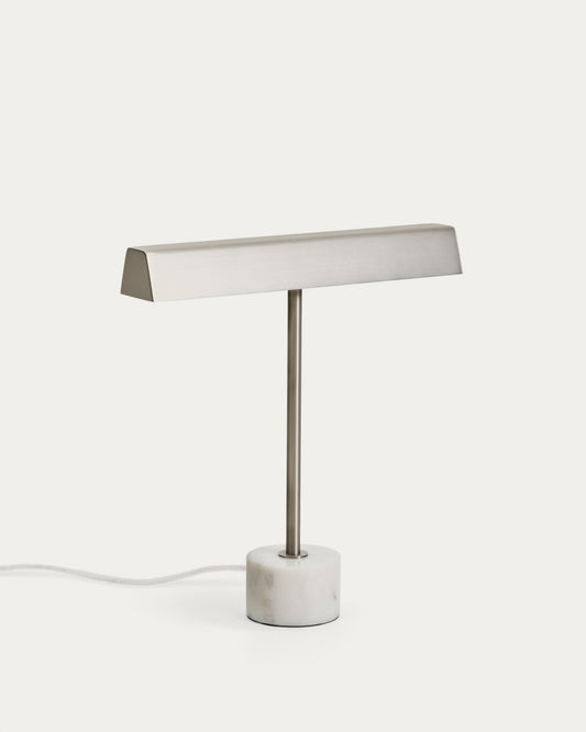 Lampada da tavolo Lynor in metallo spazzolato con base in marmo bianco