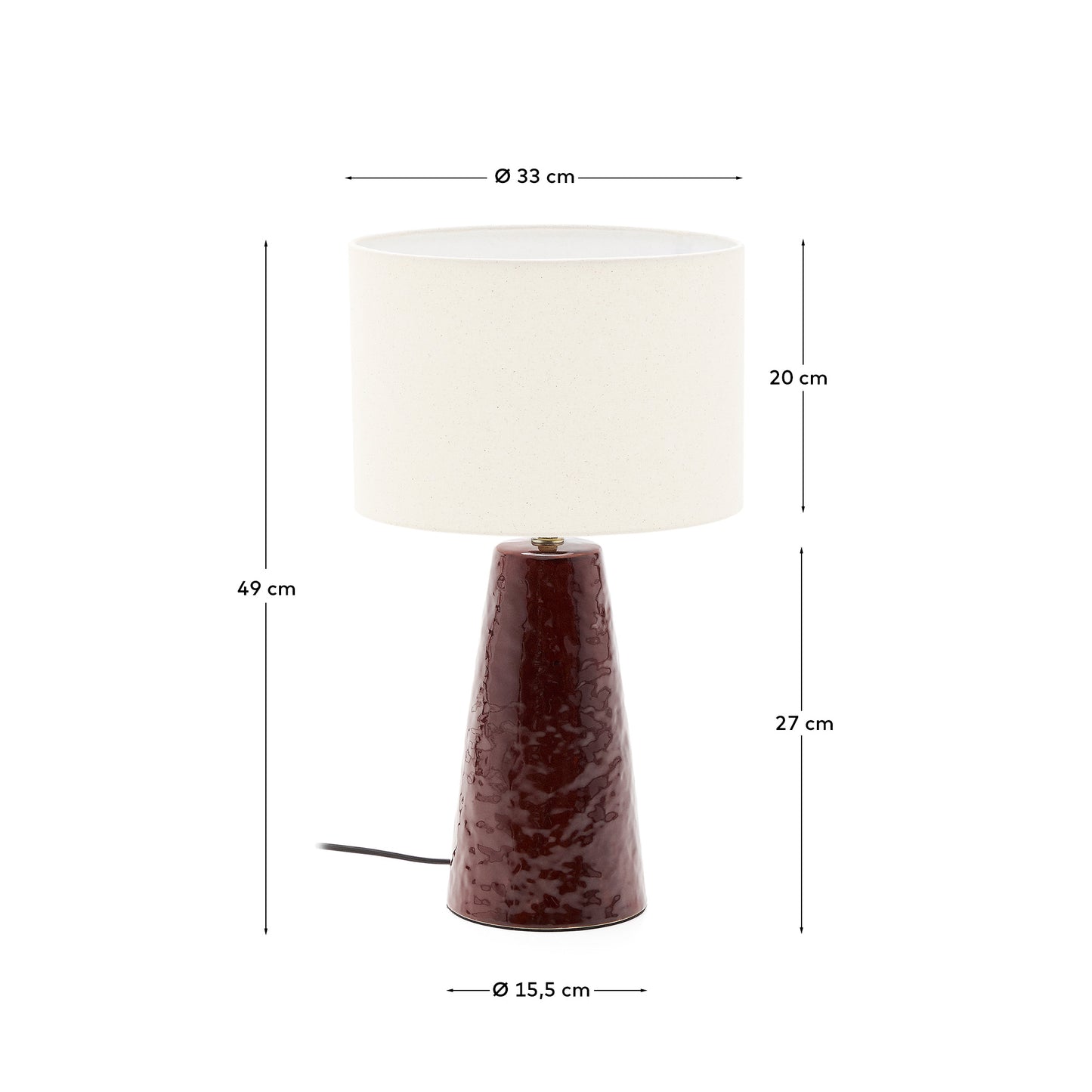 Lampada da tavolo Drava in ceramica bordeaux con paralume in cotone