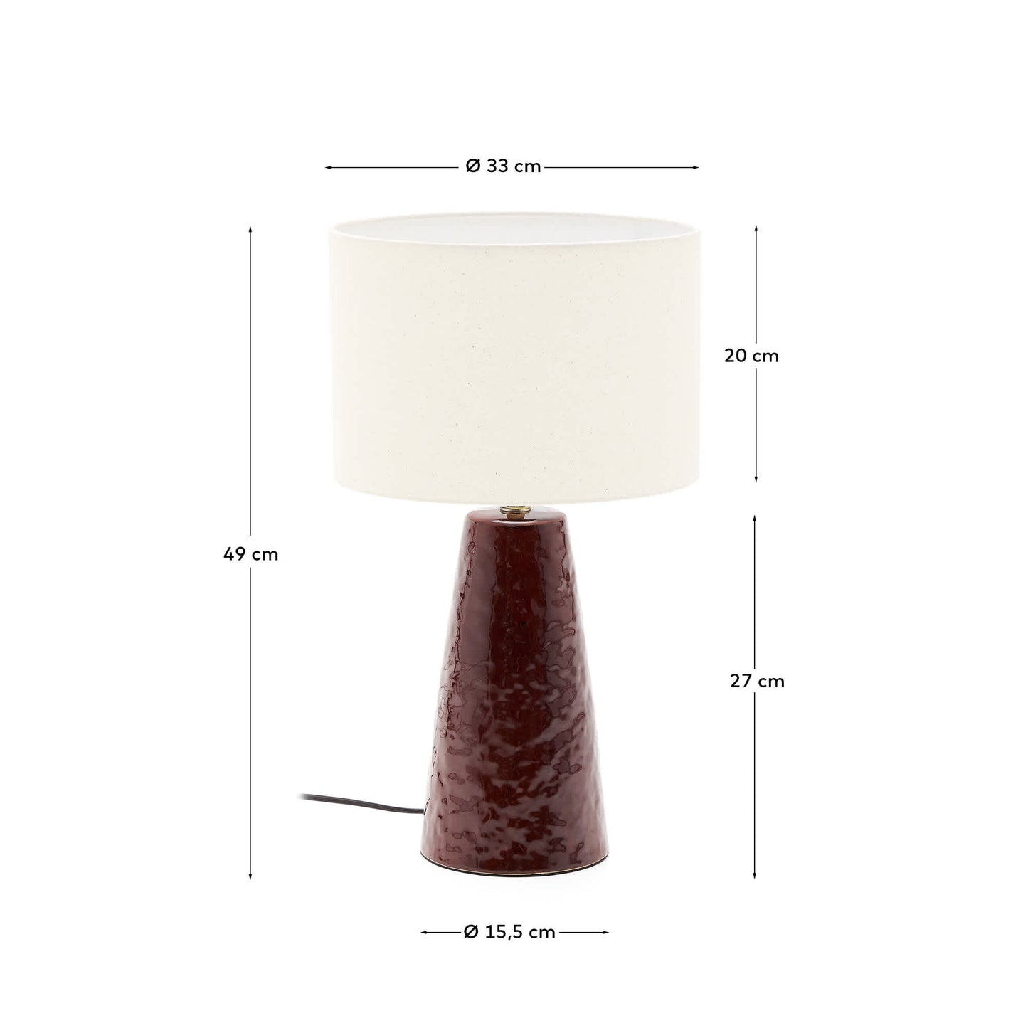 Lampada da tavolo Drava in ceramica bordeaux con paralume in cotone