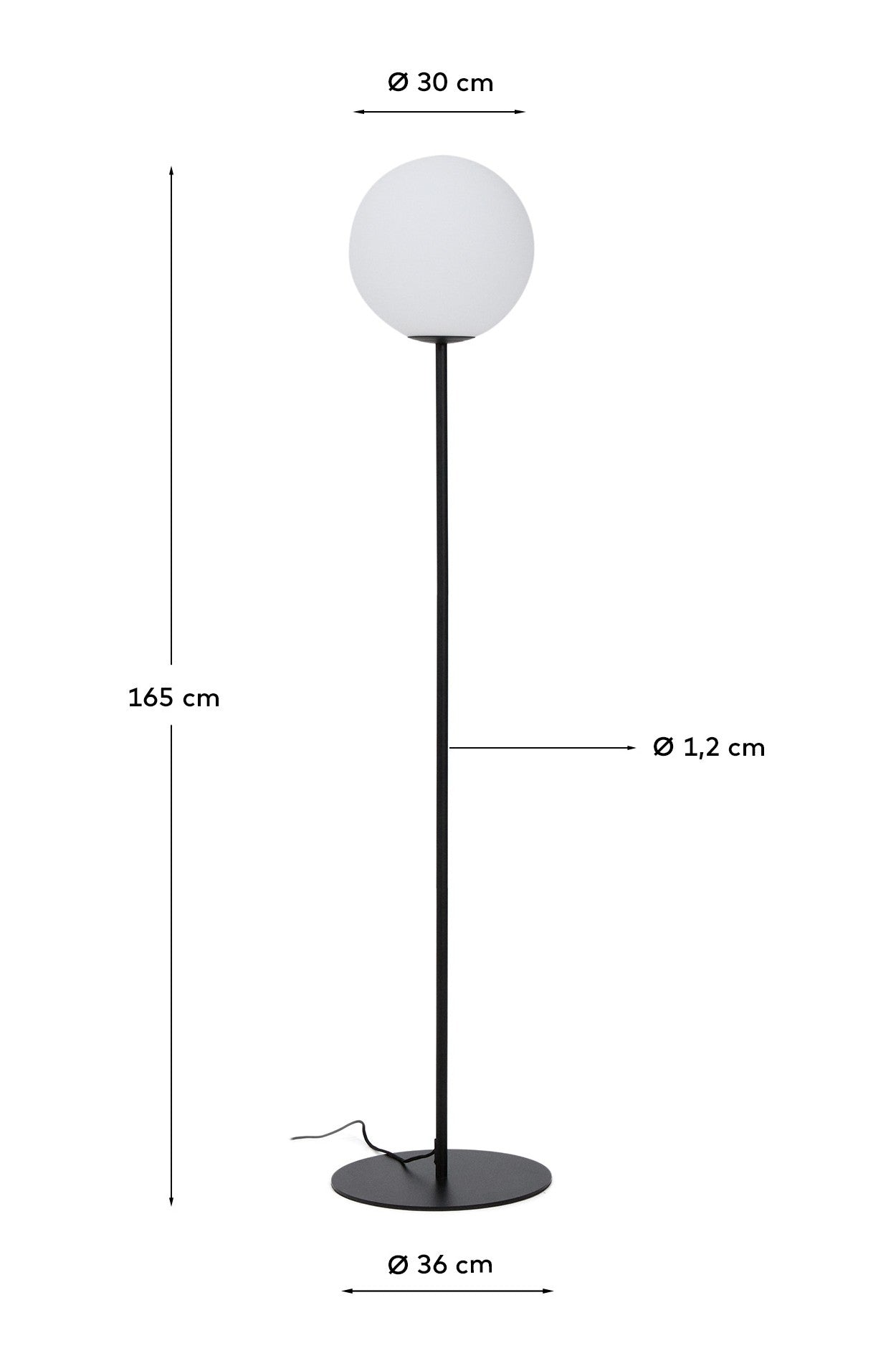 Piantana Brisia in metallo con finitura nera e 1 sfera in vetro satinato Ø 30 cm
