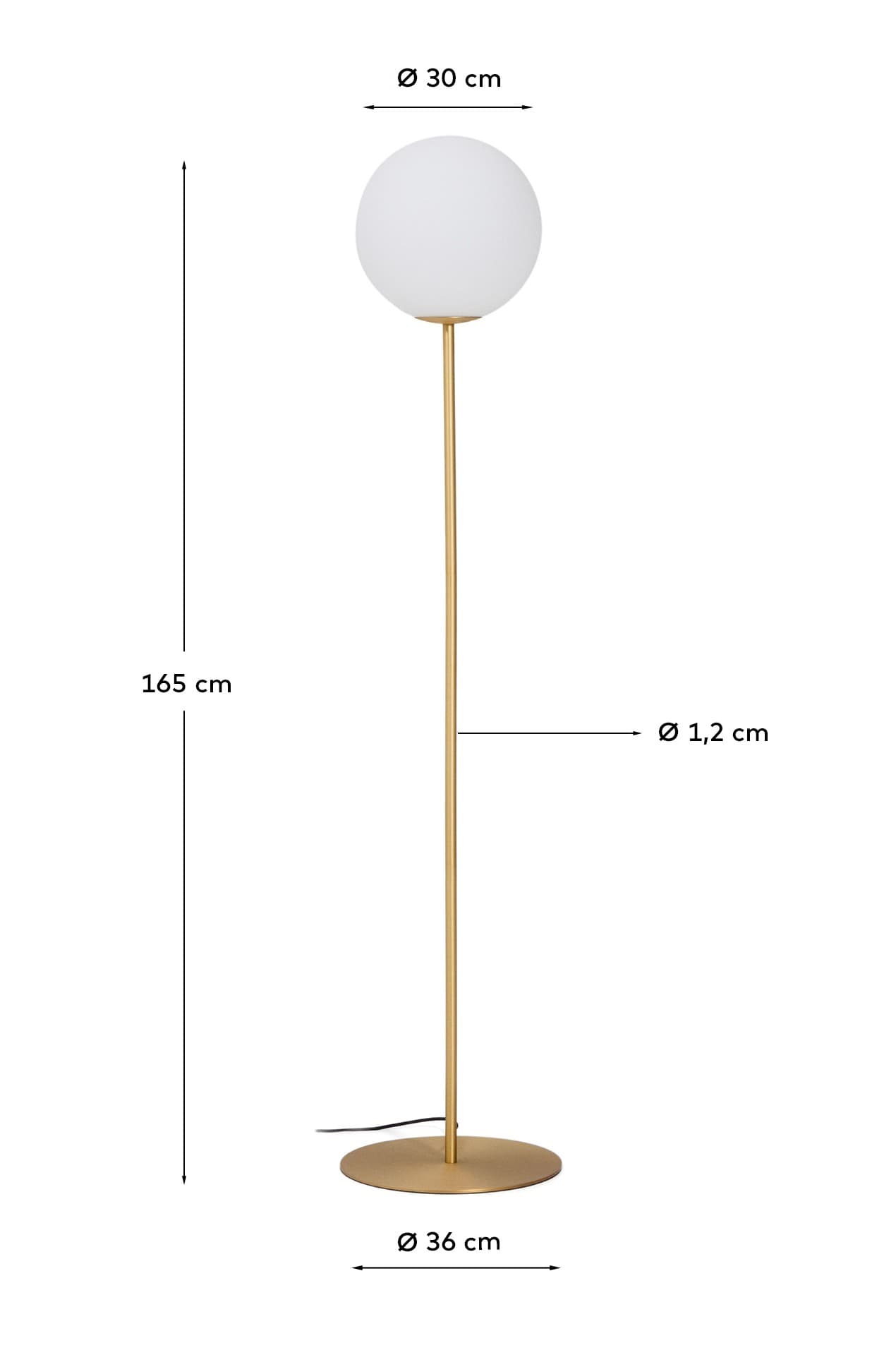 Piantana Brisia in metallo con finitura in ottone spazzolato e 1 sfera in vetro satinato Ø 30 cm
