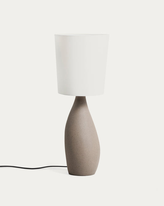 Lampada da tavolo grande Viona con effetto pietra testurizzata e paralume in cotone