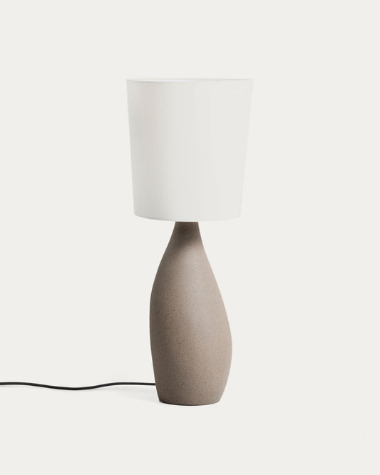 Lampada da tavolo grande Viona con effetto pietra testurizzata e paralume in cotone