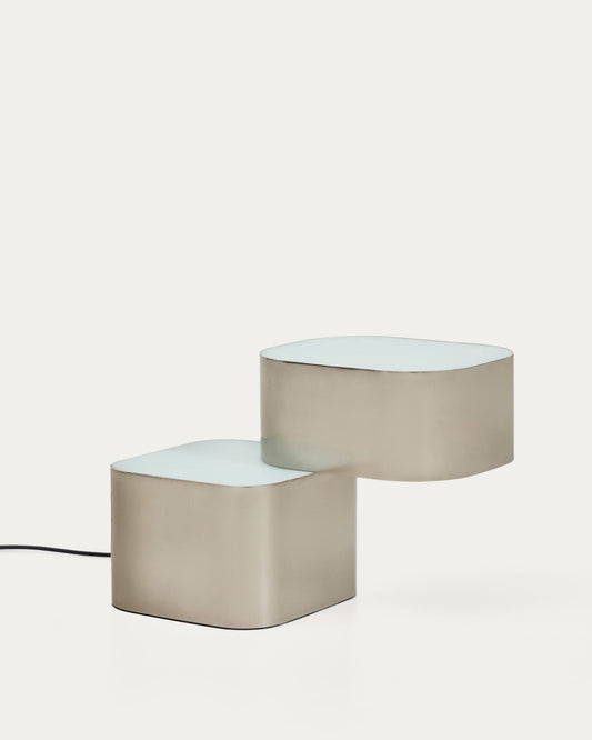 Lampada da tavolo Tandan in metallo grigio con finitura spazzolata