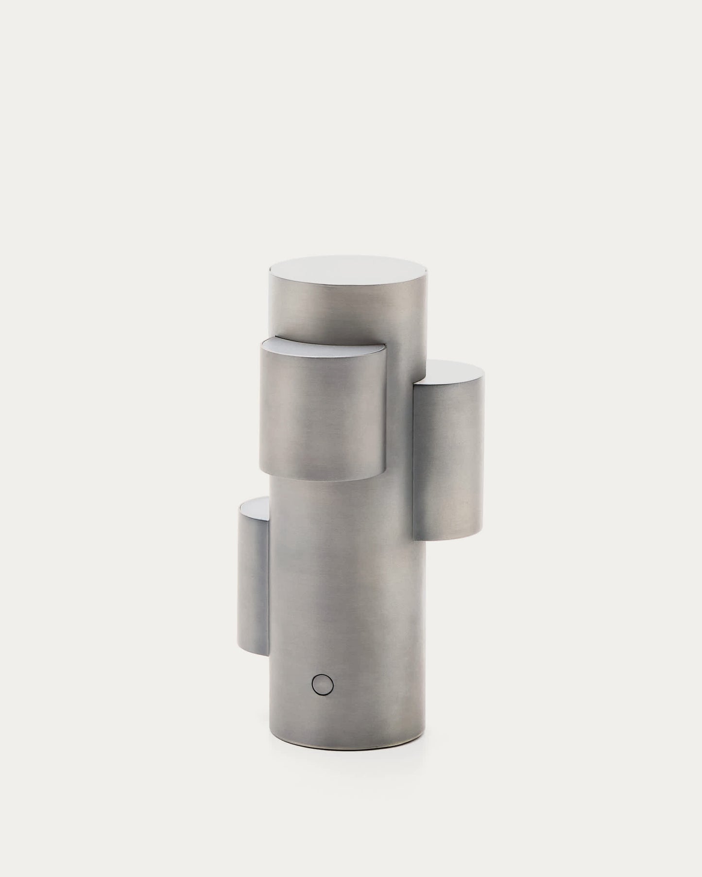 Lampada da tavolo portatile a LED Adrina in metallo grigio chiaro con finitura spazzolata