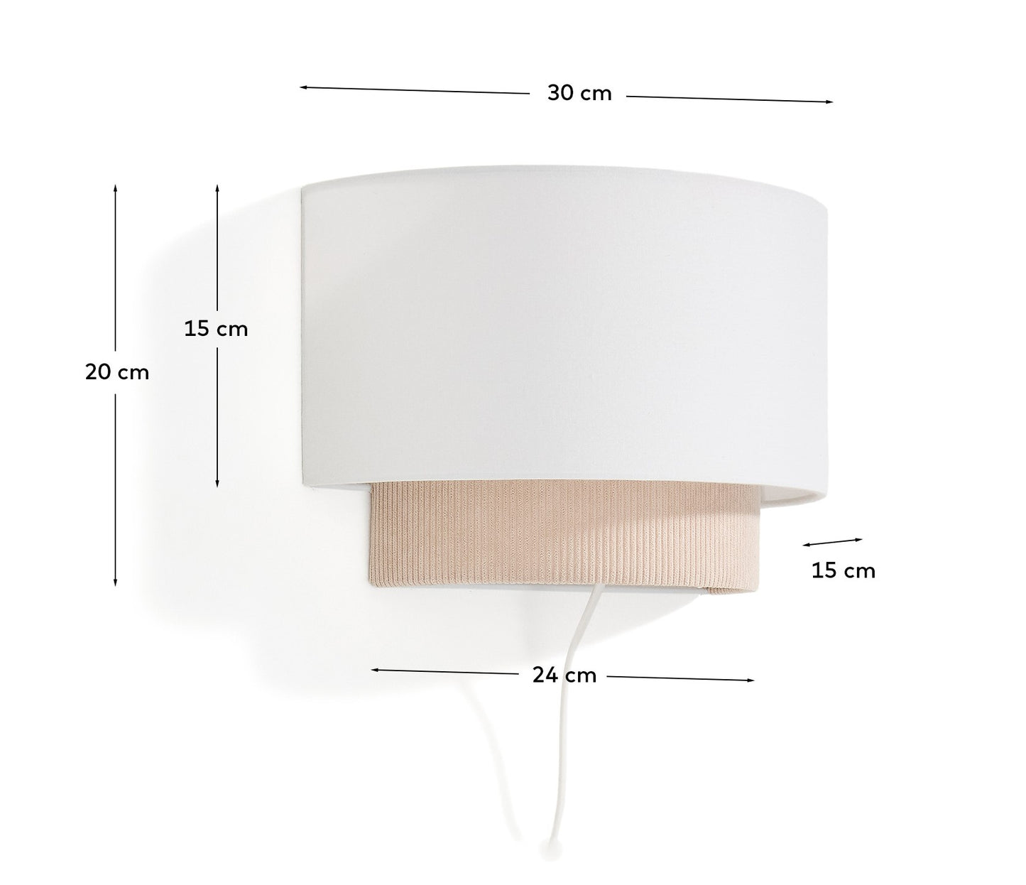 Applique da parete Bianella in cotone e velluto a coste beige 30 cm