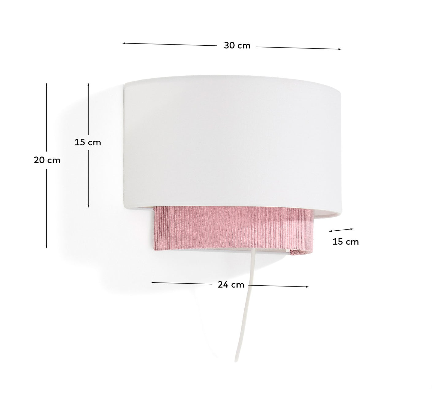 Applique da parete Bianella in cotone e velluto a coste rosa 30 cm