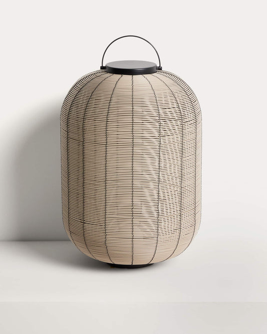 Lampada da tavolo portatile Saranella LED in rattan sintetico grigio chiaro