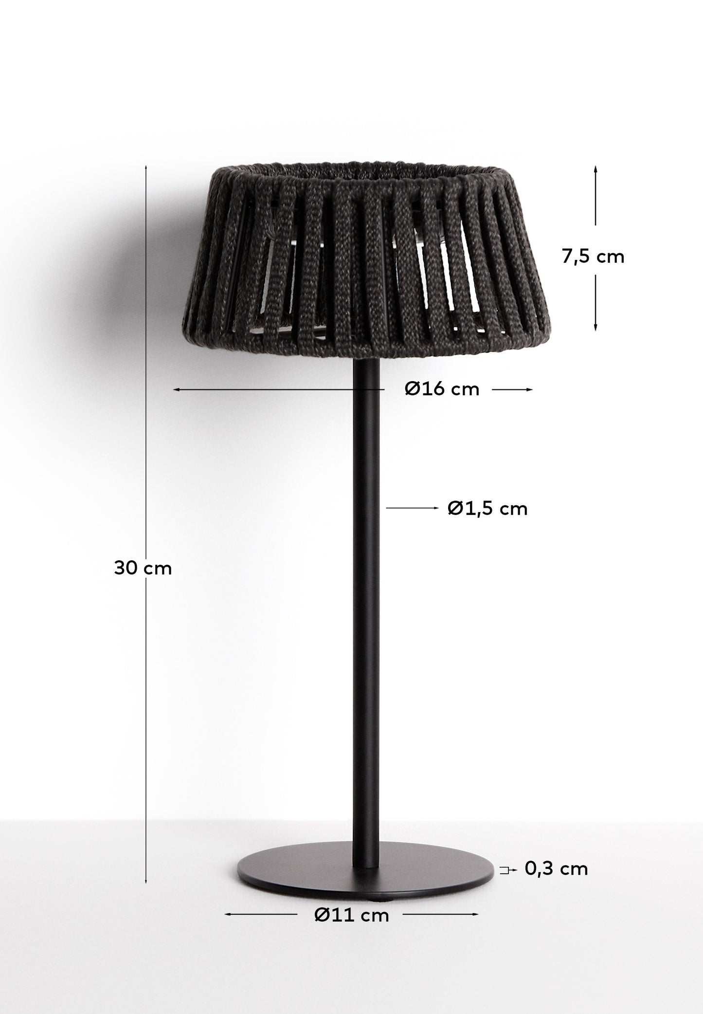 Lampada da tavolo solare per esterni Aldet in corda piatta con base in metallo nero