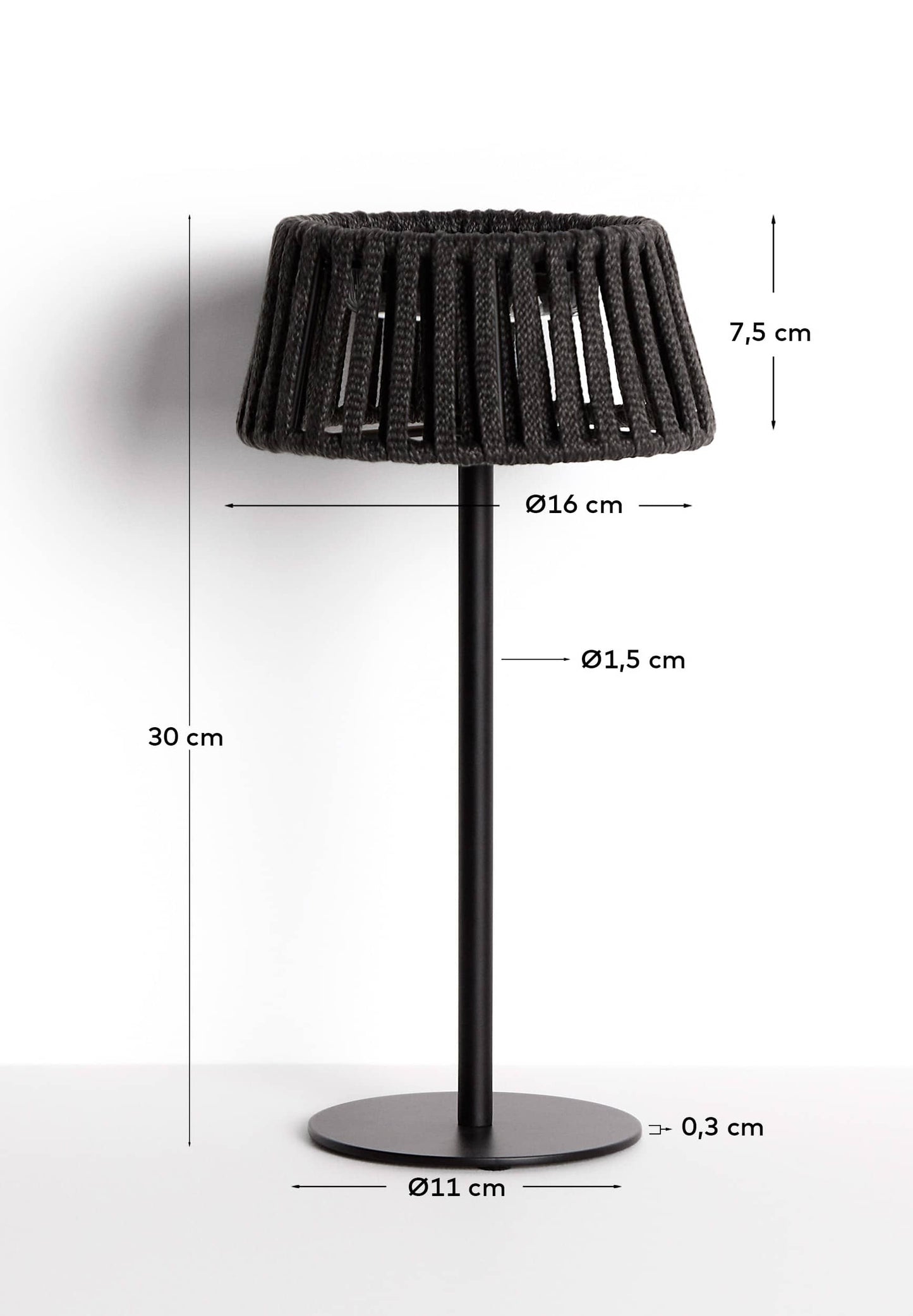 Lampada da tavolo solare per esterni Aldet in corda piatta con base in metallo nero