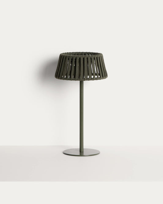 Lampada da tavolo solare per esterni Aldet in corda piatta con base in metallo verde