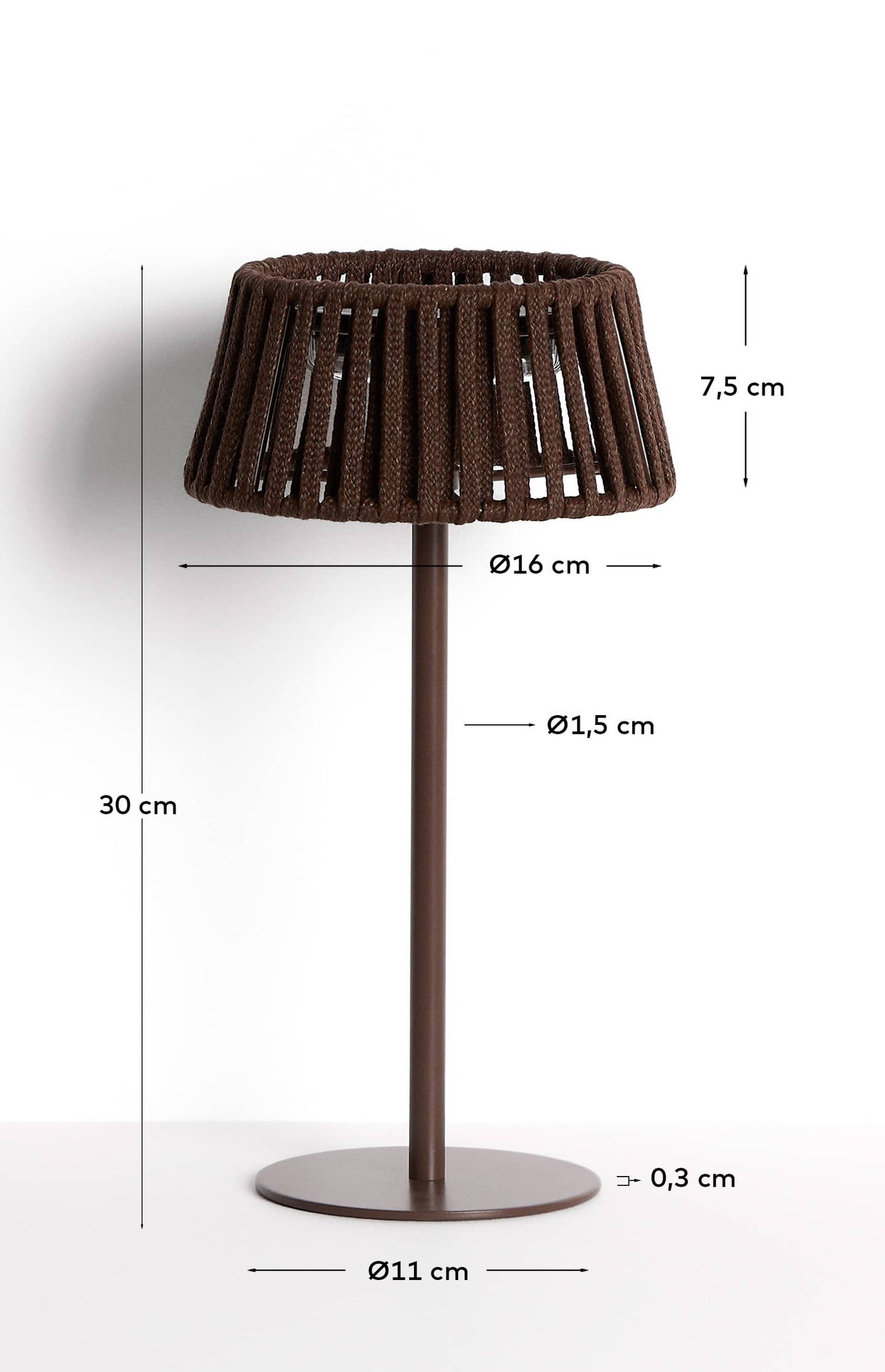 Lampada da tavolo solare per esterni Aldet in corda piatta con base in metallo marrone