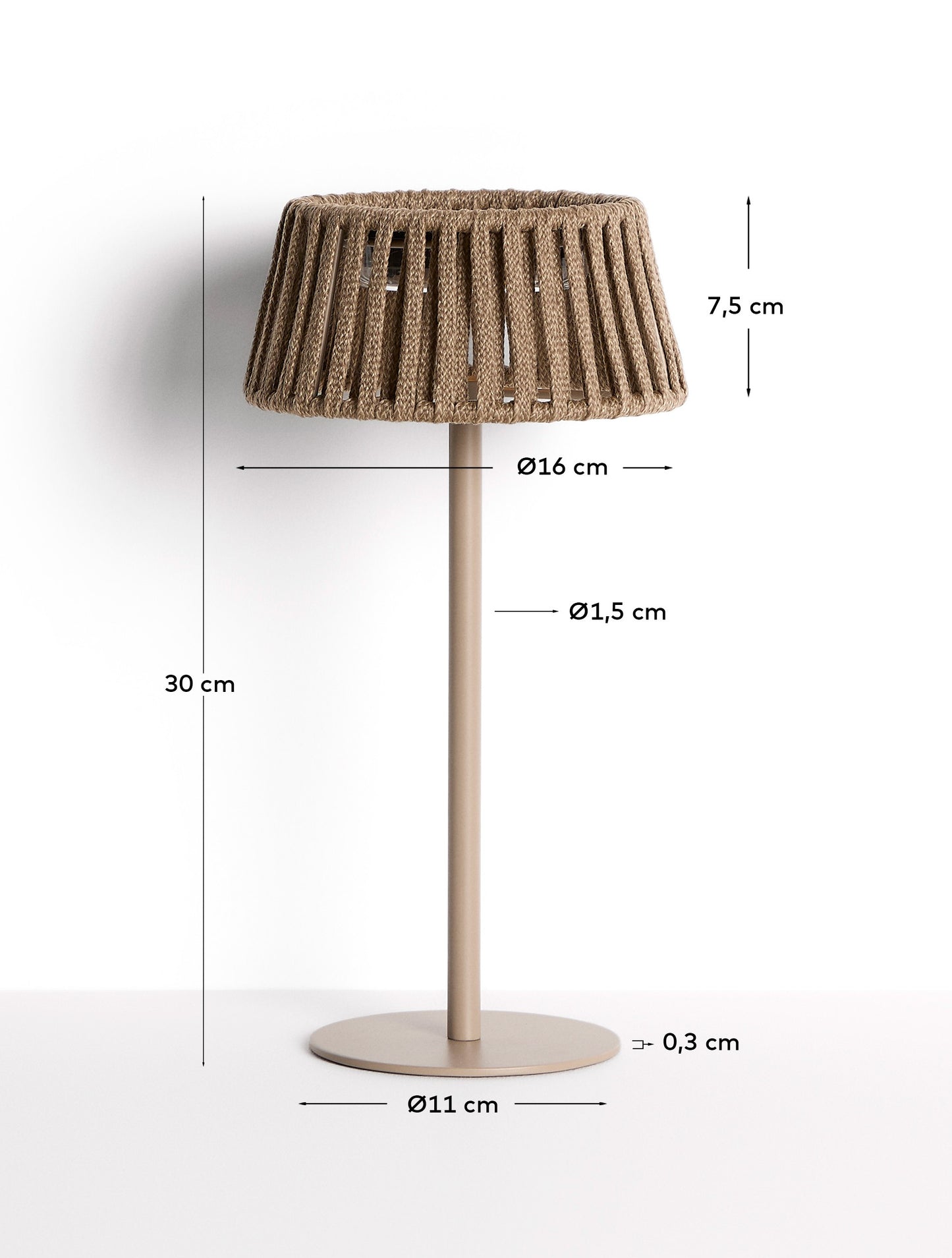 Lampada da tavolo solare per esterni Aldet in corda piatta con base in metallo beige