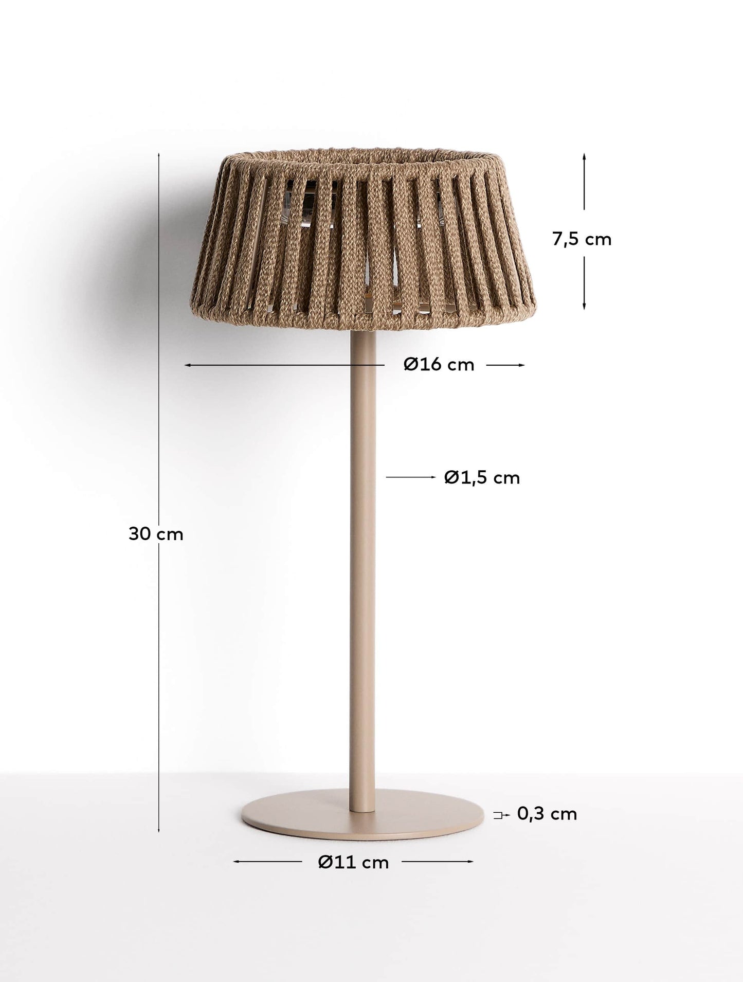 Lampada da tavolo solare per esterni Aldet in corda piatta con base in metallo beige