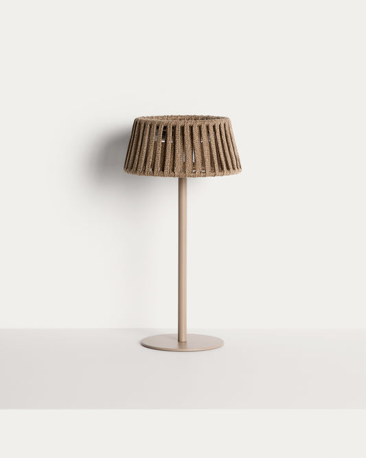 Lampada da tavolo solare per esterni Aldet in corda piatta con base in metallo beige