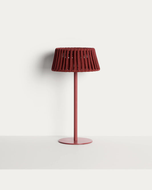 Lampada da tavolo solare per esterni Aldet in corda piatta con base in metallo color terracotta