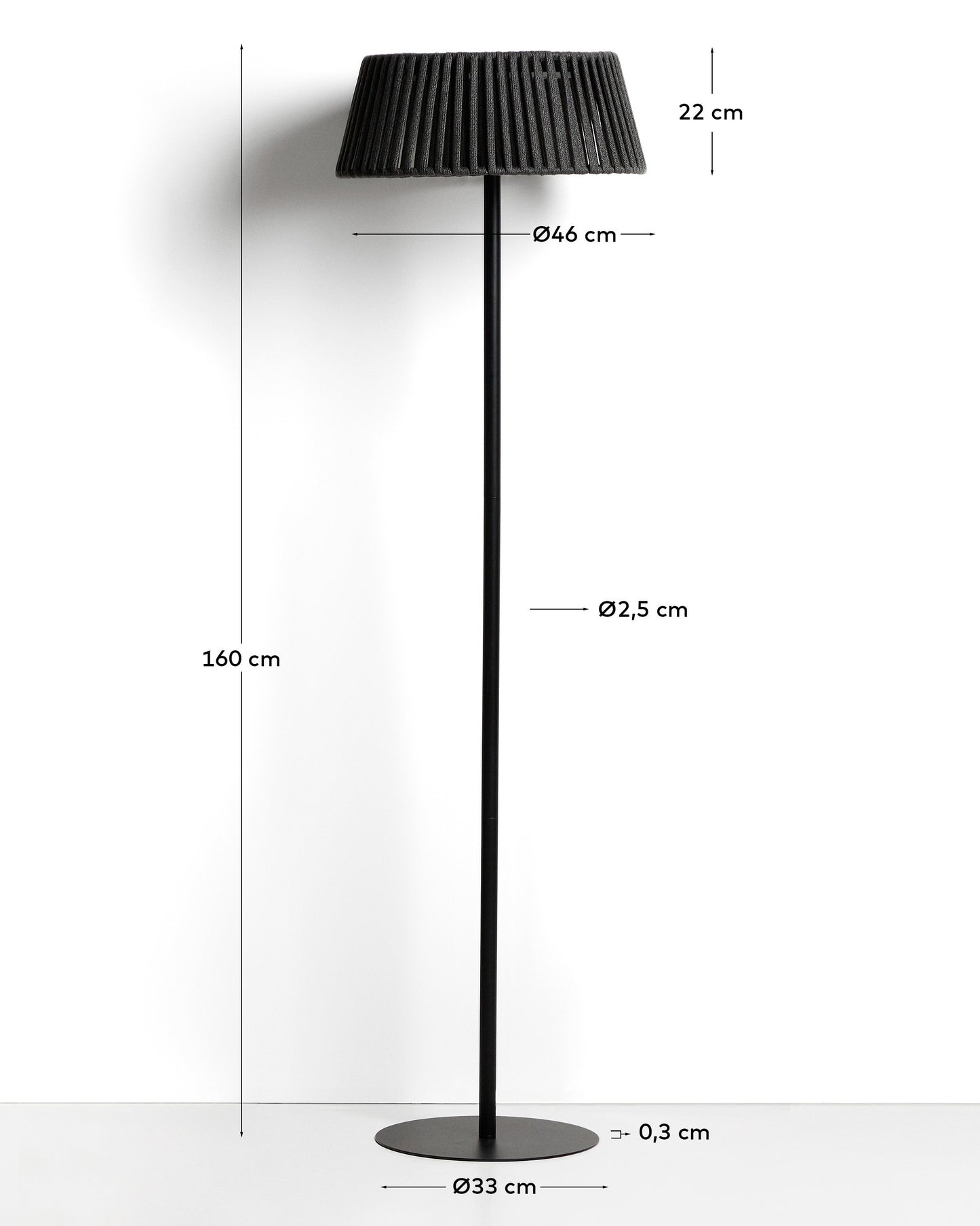 Piantana solare per esterni Aldet in corda piatta con base in metallo nero Ø 46 cm