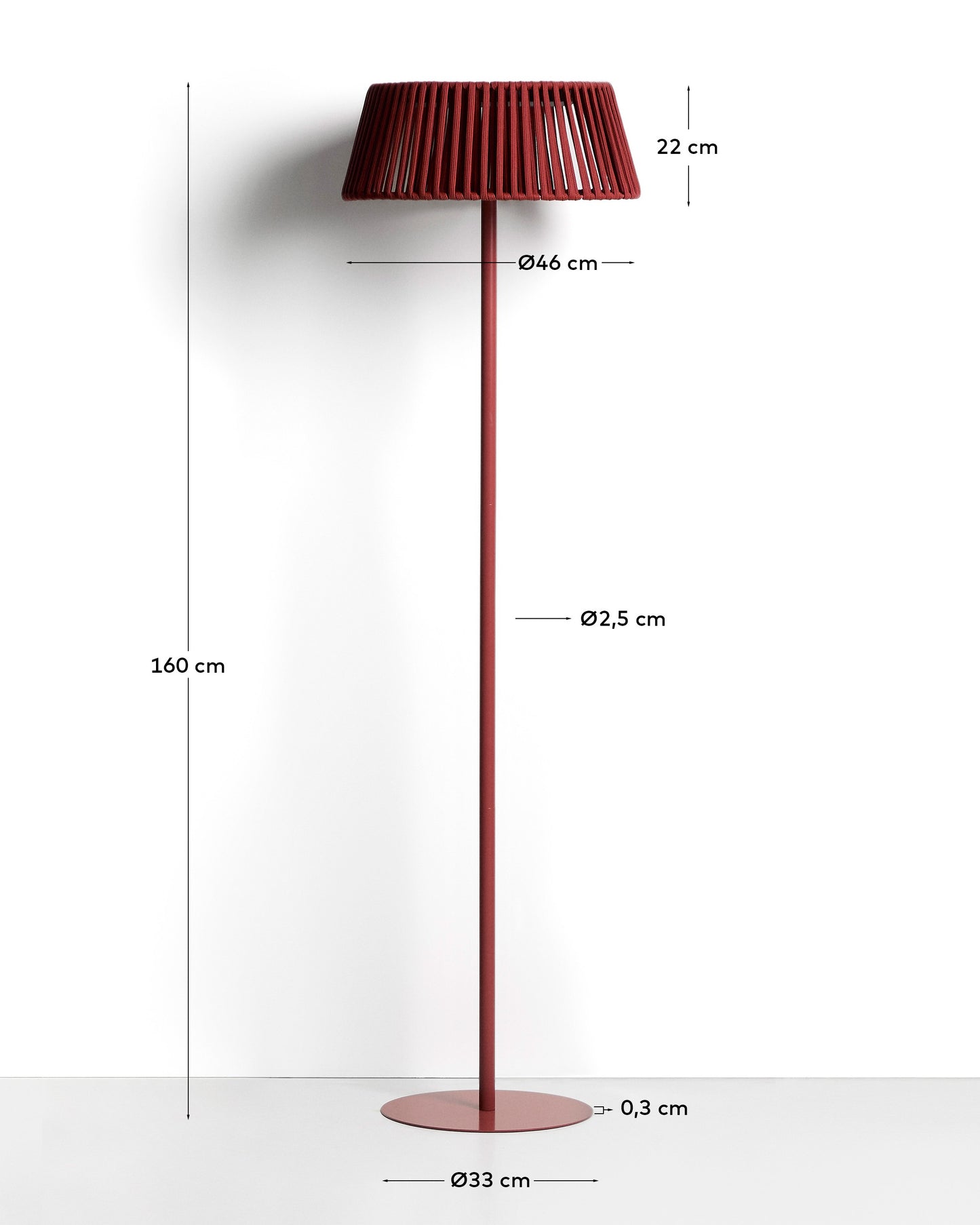 Piantana solare per esterni Aldet in corda piatta con base in metallo color terracotta Ø 46 cm