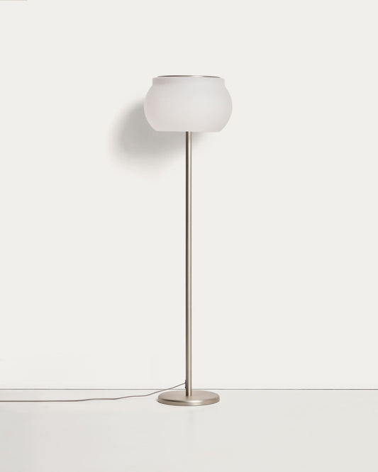 Piantana LED Leruna in vetro satinato e metallo con finitura galvanizzata
