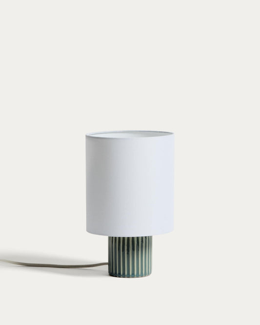 Lampada da tavolo Eshe in ceramica con finitura verde e bianca