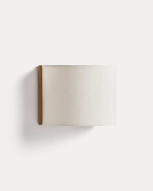 Applique da parete Umbran in legno di caucciù marrone chiaro e lino beige