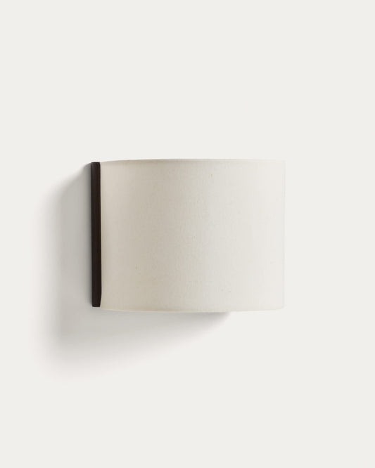 Applique da parete Umbran di legno di caucciù marrone scuro e lino beige