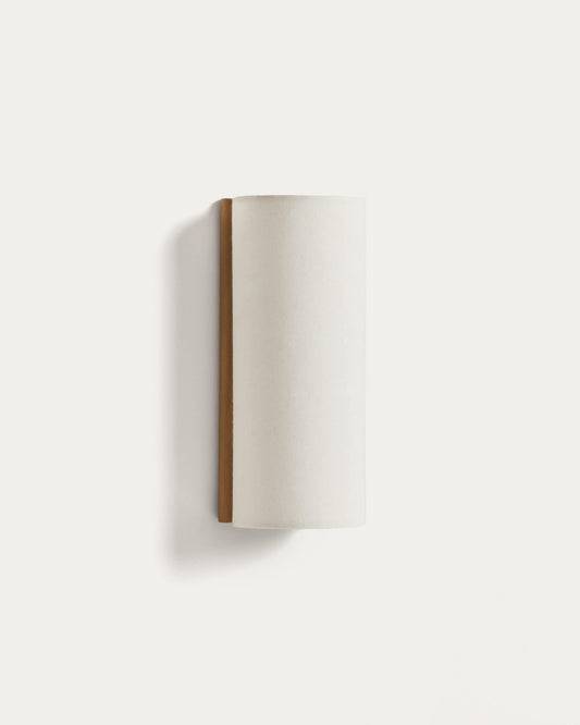 Applique da parete Umbran in legno di caucciù marrone chiaro e lino beige