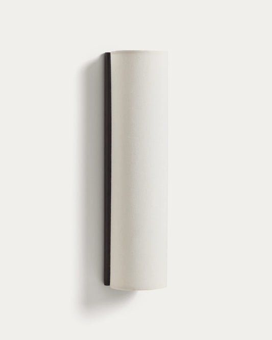 Applique da parete Umbran di legno di caucciù marrone scuro e lino beige