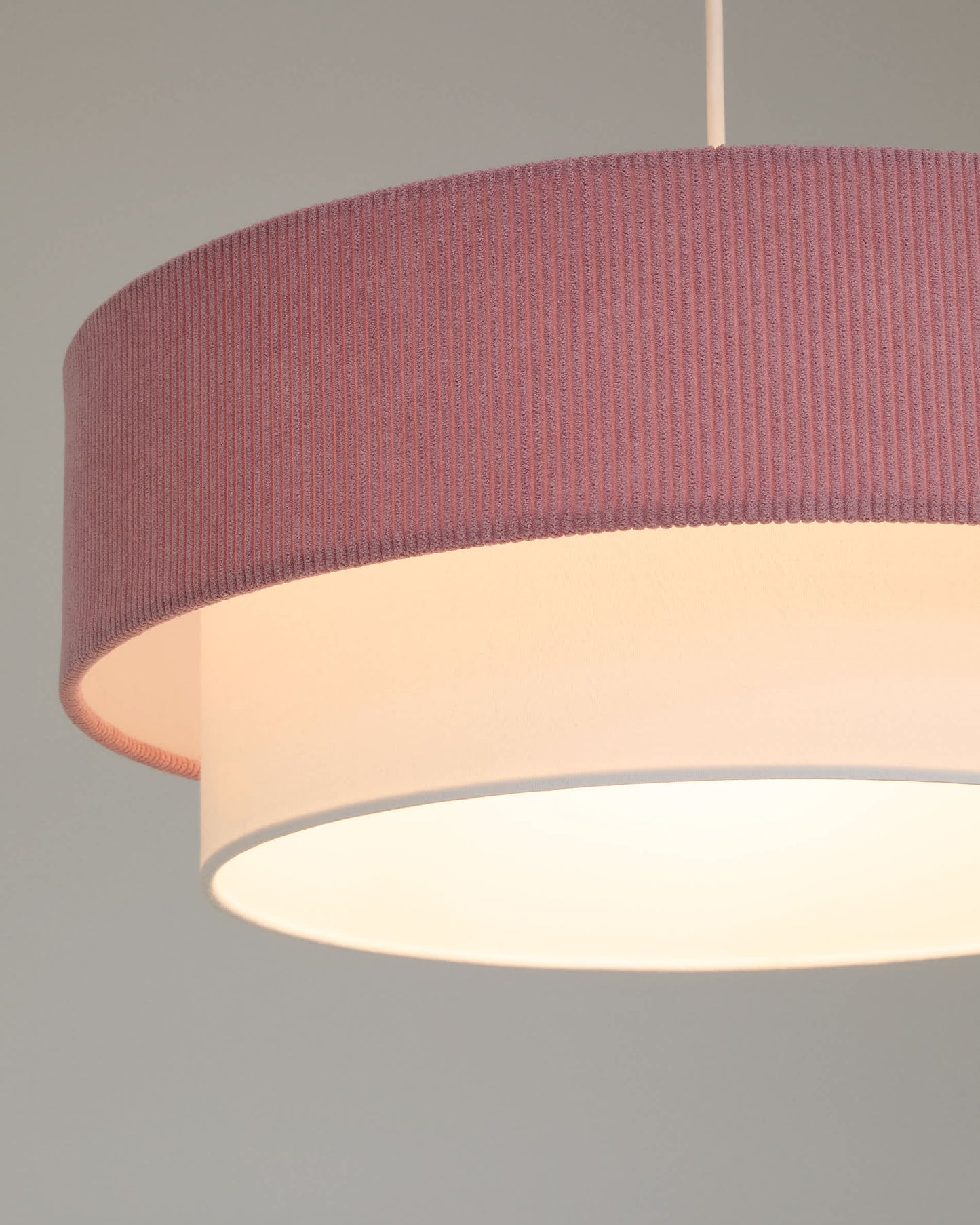 Lampada da soffitto Bianella in cotone e velluto a coste rosa