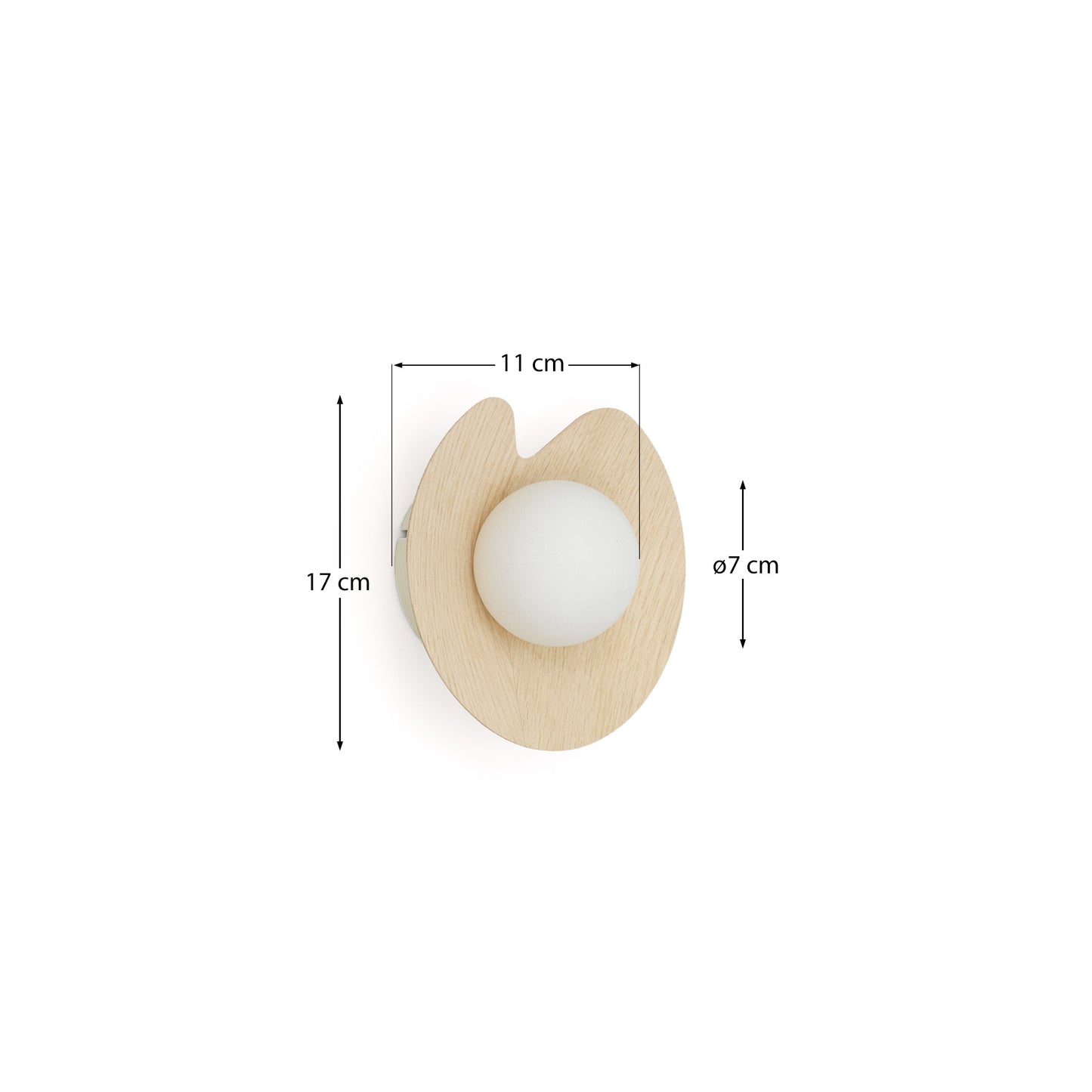 Applique da parete Wilara in impiallacciatura di rovere con 1 sfera in vetro fumé
