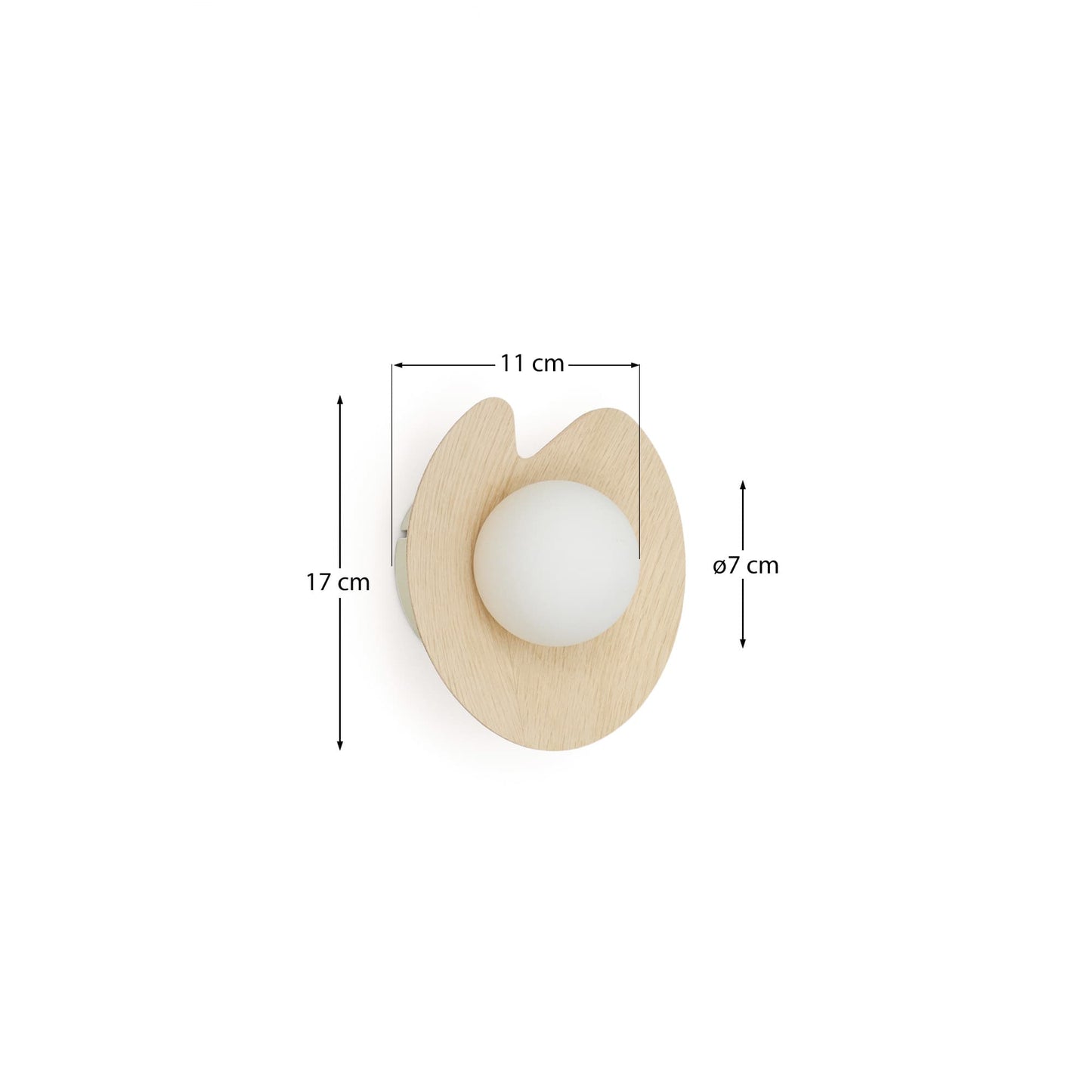 Applique da parete Wilara in impiallacciatura di rovere con 1 sfera in vetro fumé