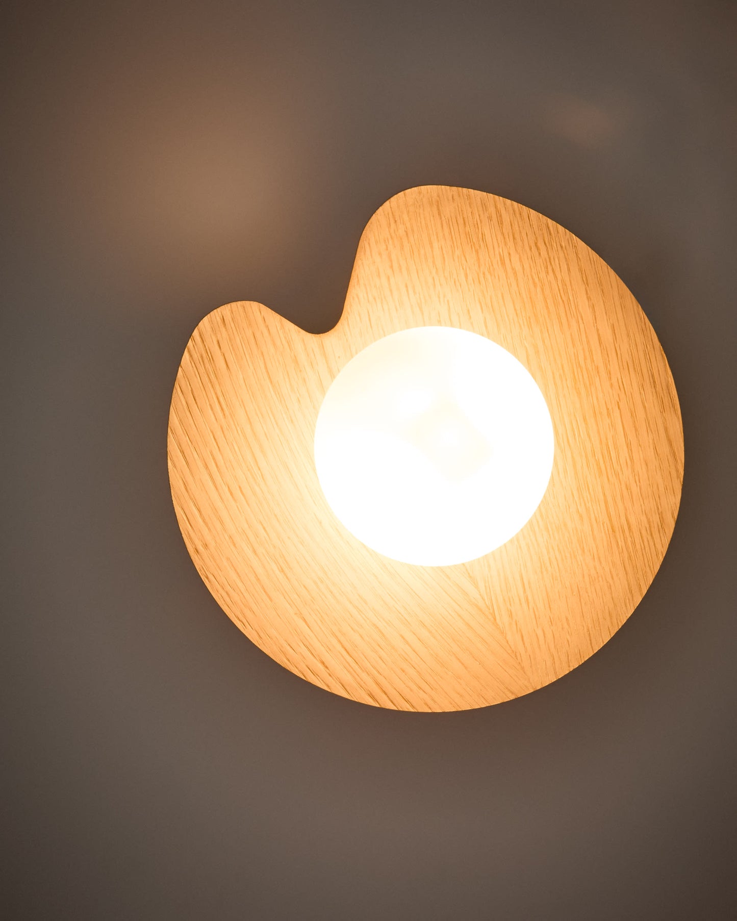 Applique da parete Wilara in impiallacciatura di rovere con 1 sfera in vetro fumé