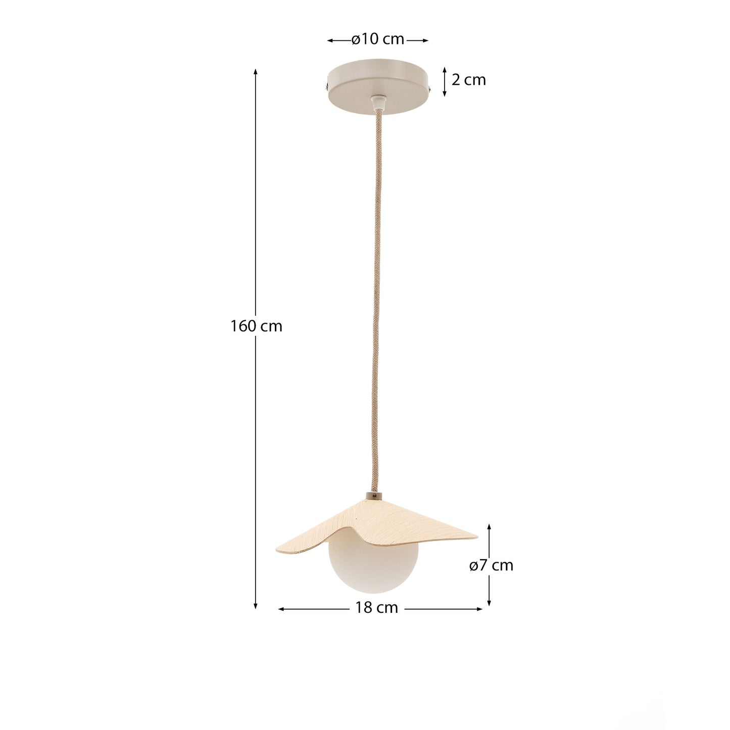 Lampada da soffitto Wilara in impiallacciatura di rovere con 1 sfera di vetro fumé bianco