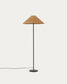 Lampada da terra Urania in rattan e metallo con finitura in nero