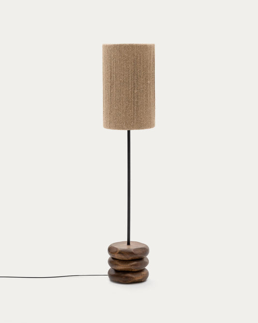 Lampada da terra Kor in legno di acacia con finitura scura e iuta