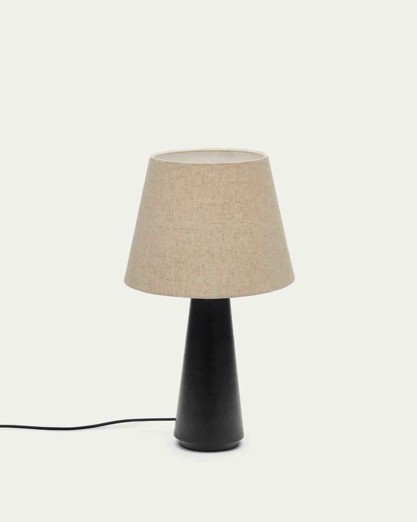 Lampada da tavolo Torrent in metallo verniciato nero con paralume in lino