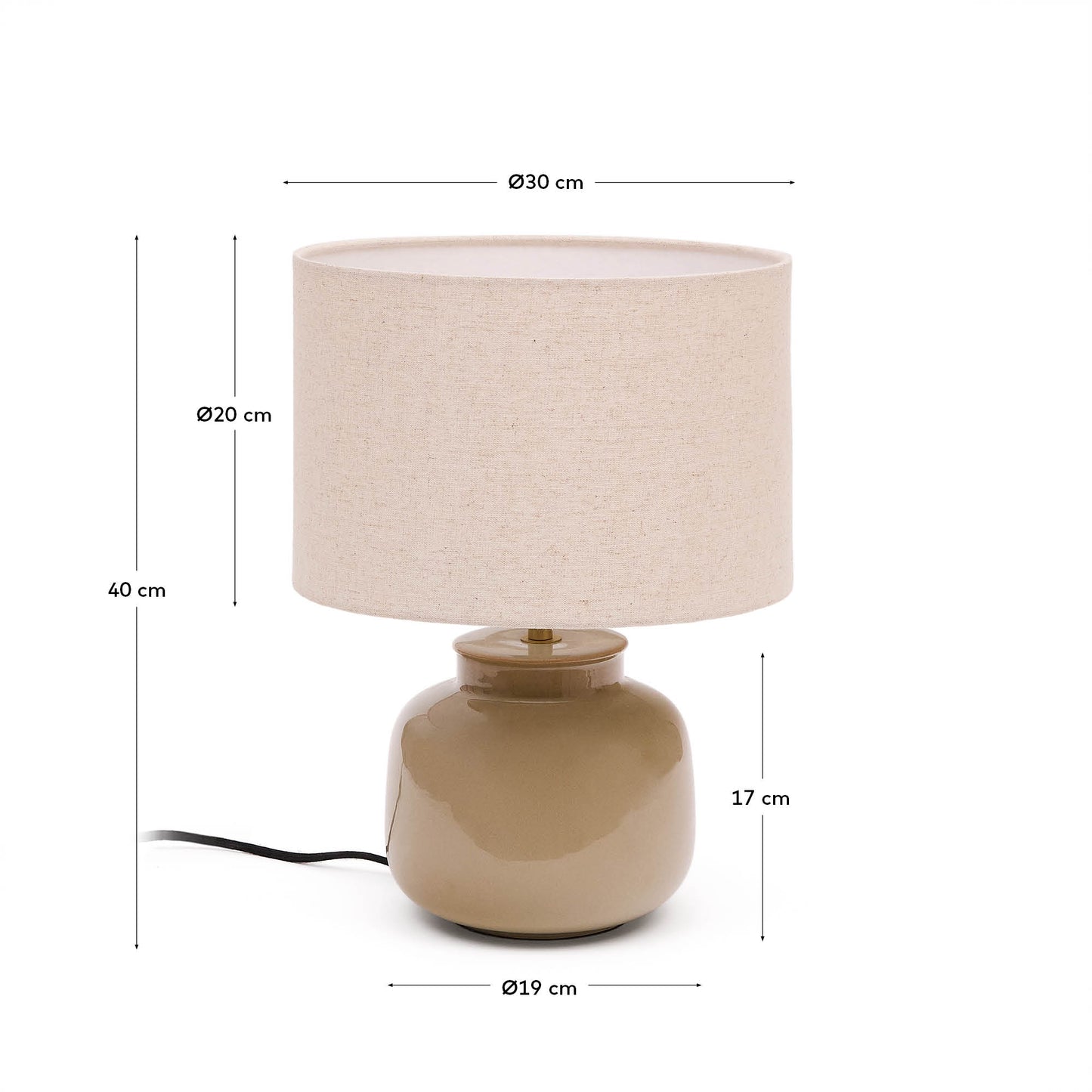 Lampada da tavolo Tay in ceramica verde e lino beige