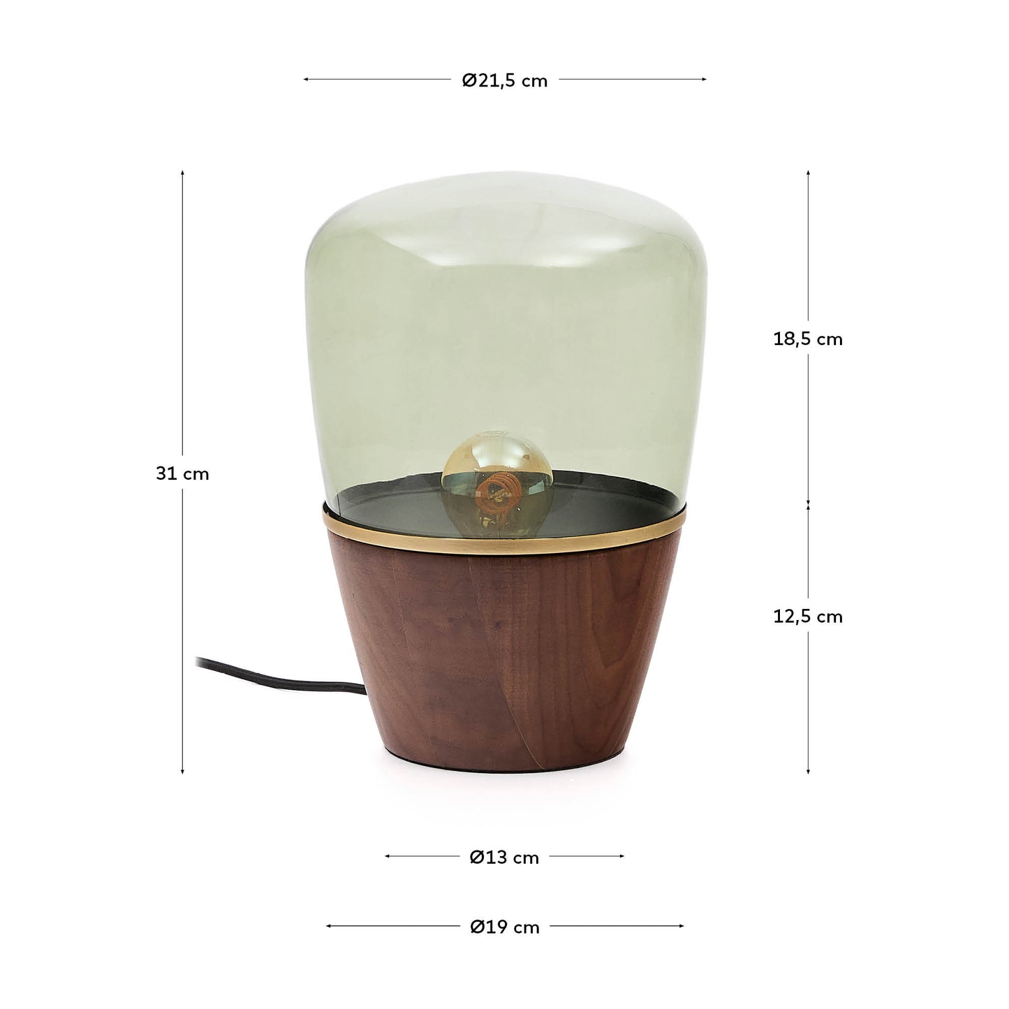 Lampada da tavolo Silex in impiallacciatura di noce e vetro verde