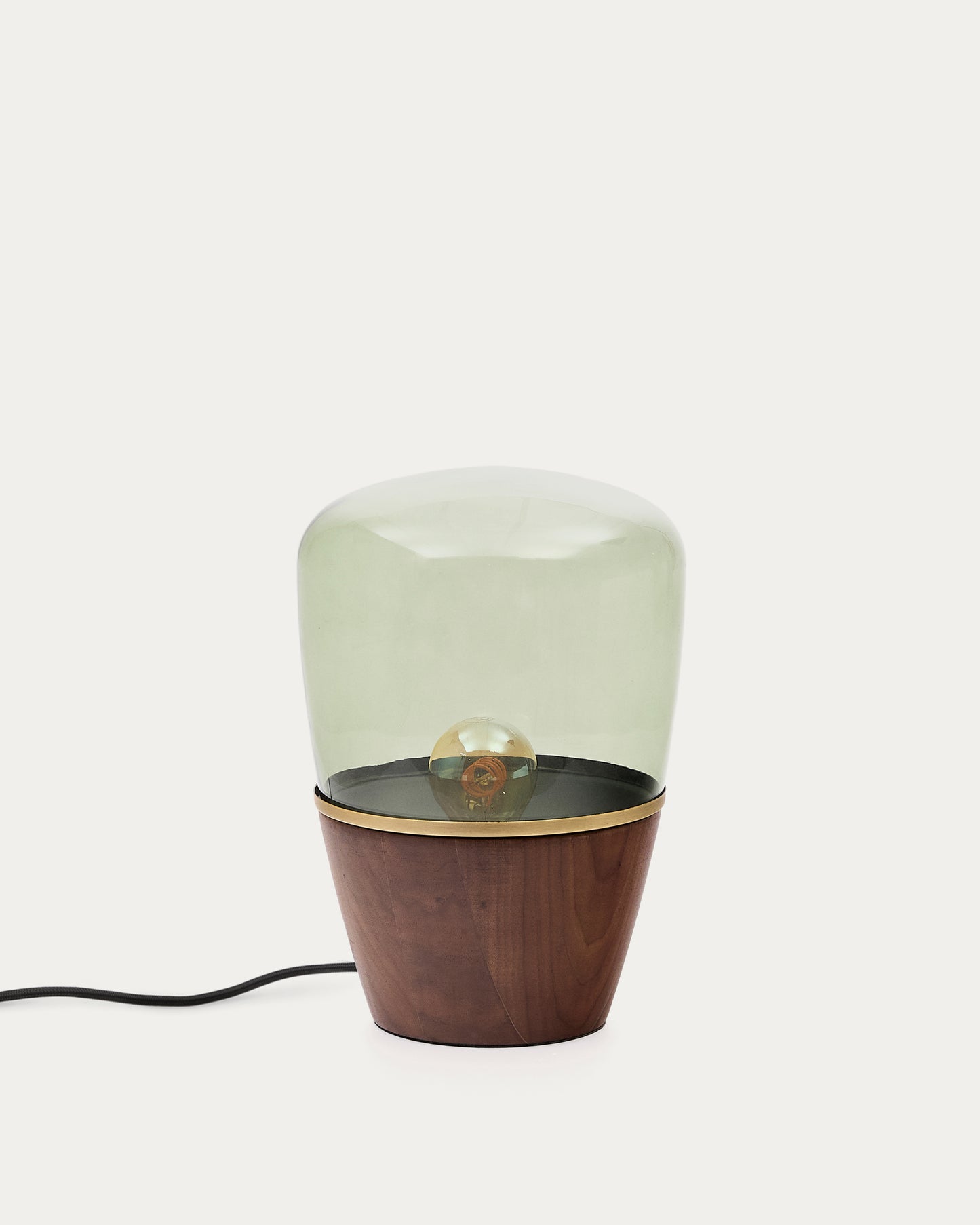 Lampada da tavolo Silex in impiallacciatura di noce e vetro verde