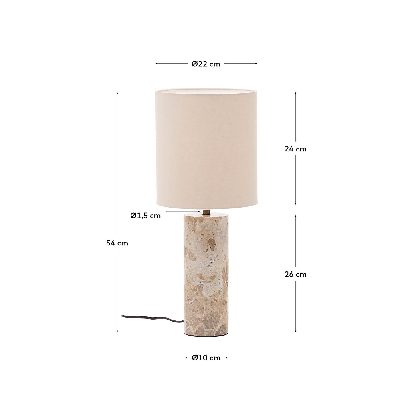 Lampada da tavolo Raze in marmo beige con paralume in lino beige