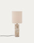 Lampada da tavolo Raze in marmo beige con paralume in lino beige