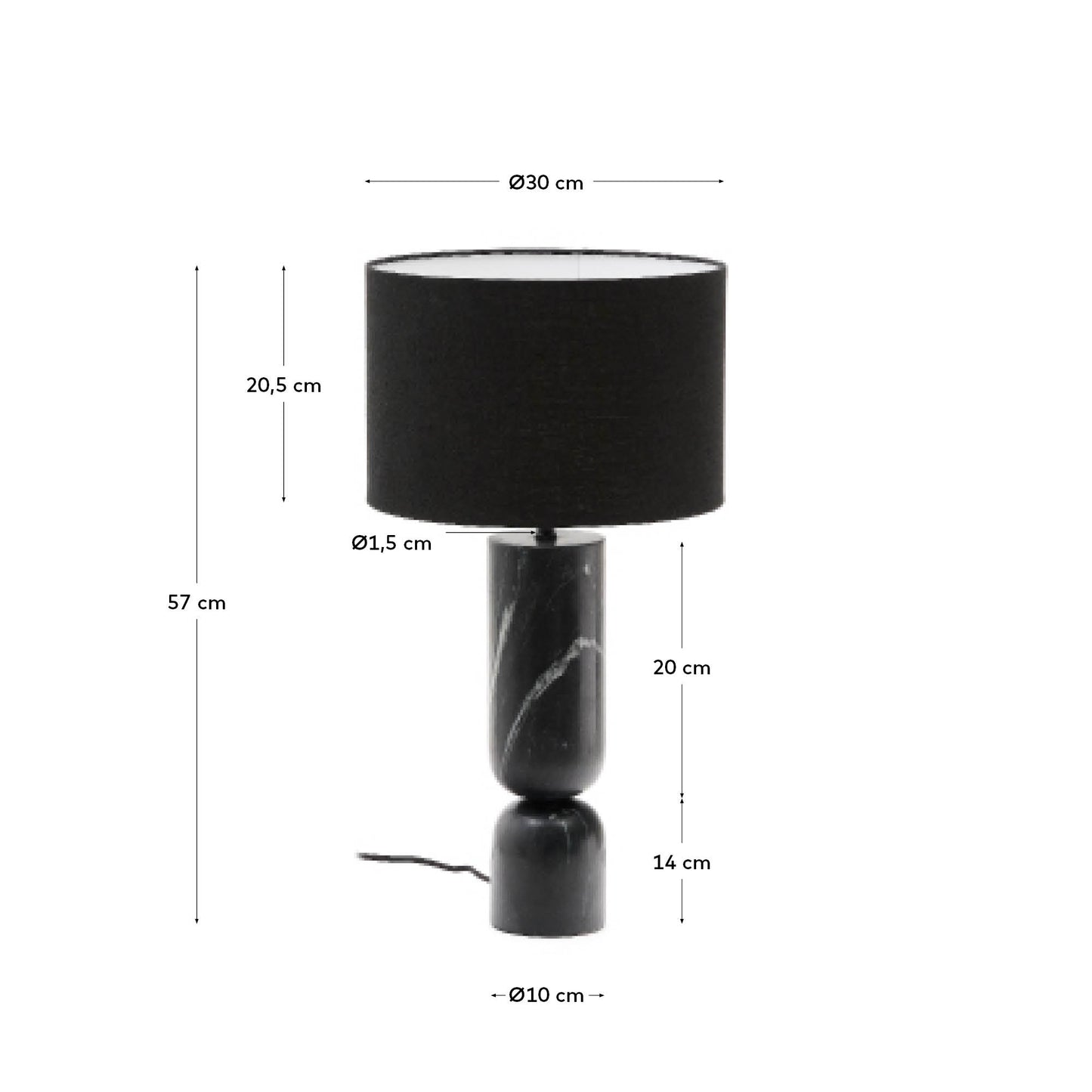 Lampada da tavolo Vex in marmo nero con paralume in lino nero