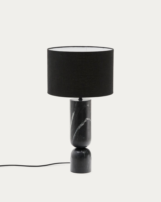 Lampada da tavolo Vex in marmo nero con paralume in lino nero