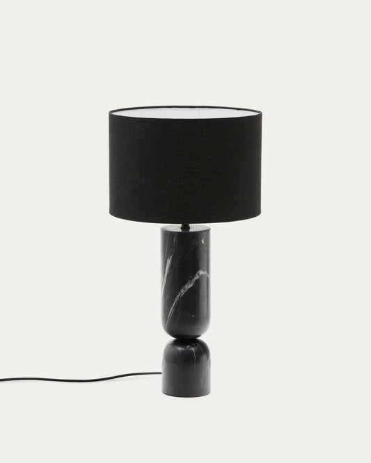 Lampada da tavolo Vex in marmo nero con paralume in lino nero