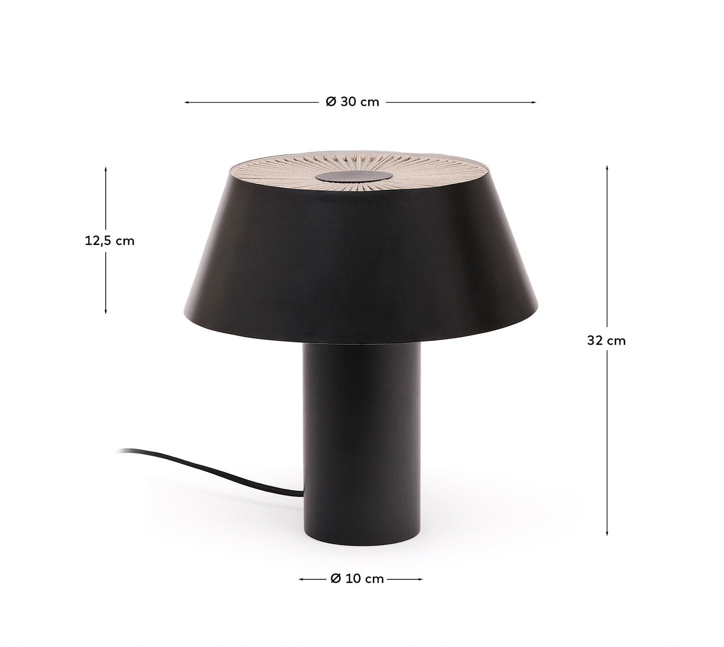 Lampada da tavolo Ancare in metallo nero e corda beige